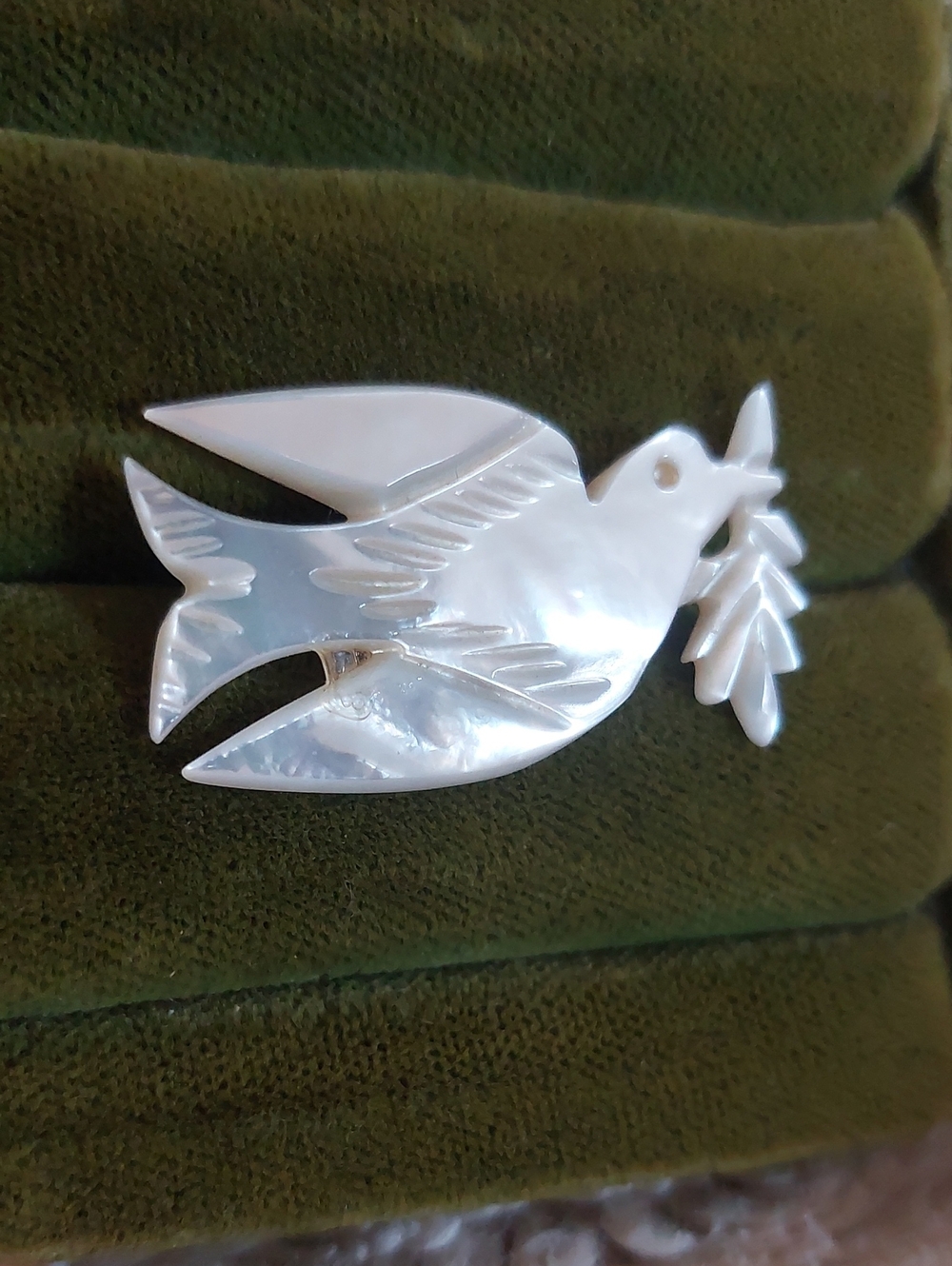 Vintage Mother of Pearl Carved Dove Brooch, 1.5" Peace Dove Pin